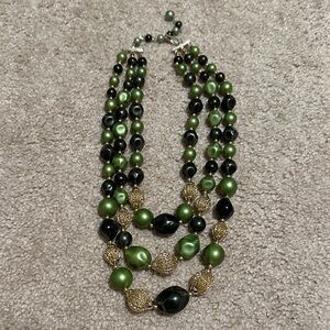 Vintage Green and Gold Beaded Necklace